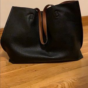 Reversible faux leather tote